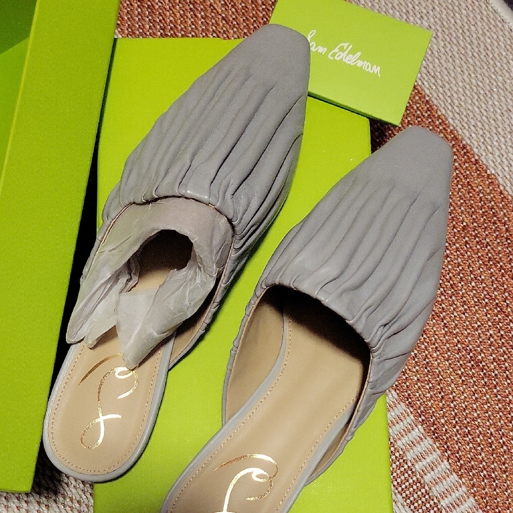 Sam Edelman Gray Pleated Mules